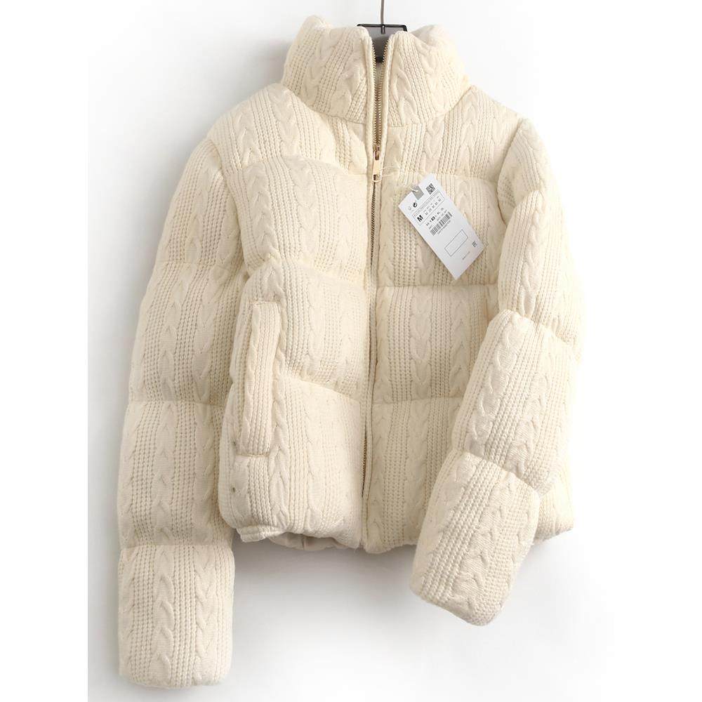 西班牙D~冬季新品篙级感加厚保暖立领针织长袖棉衣棉服外套夹克女