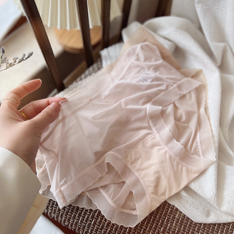 【空气面膜】轻薄冰丝无痕大弹力蕾丝边少女内裤中腰桑蚕丝裆春夏