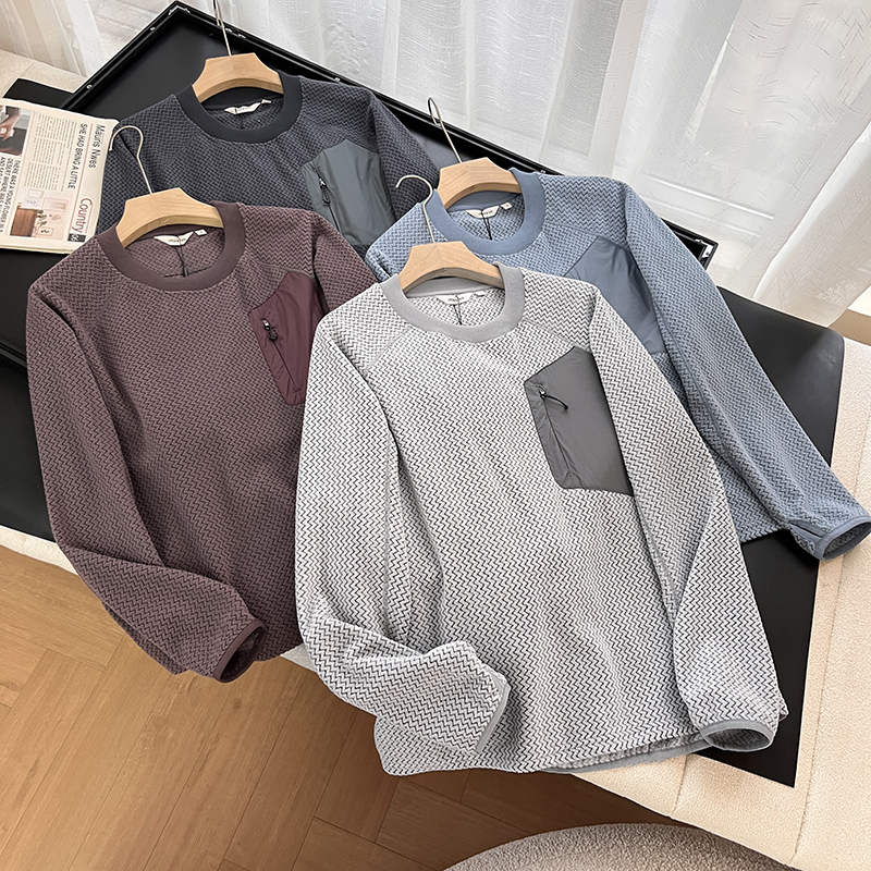 日系潮牌户外机能撞色拼接口袋波浪纹抓绒套头卫衣男运动宽松上衣