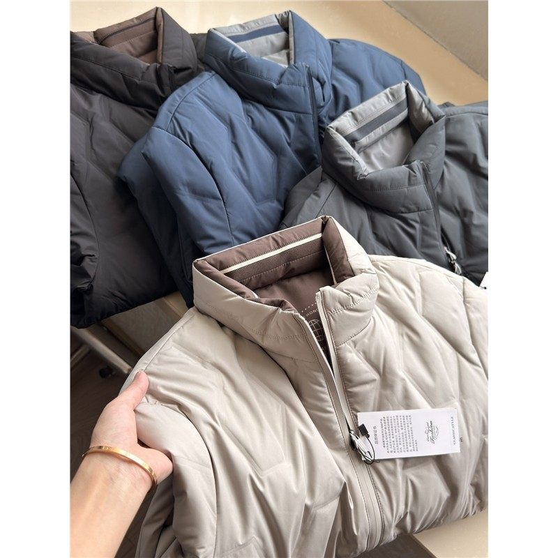 双面穿~防风防水！压胶锁绒冬季男城市休闲90鸭绒立领羽绒服外套