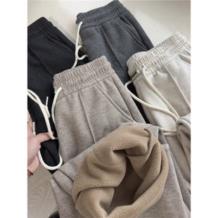 立体中缝 加厚抓绒 24秋冬松紧腰直筒加绒休闲裤阔腿裤女