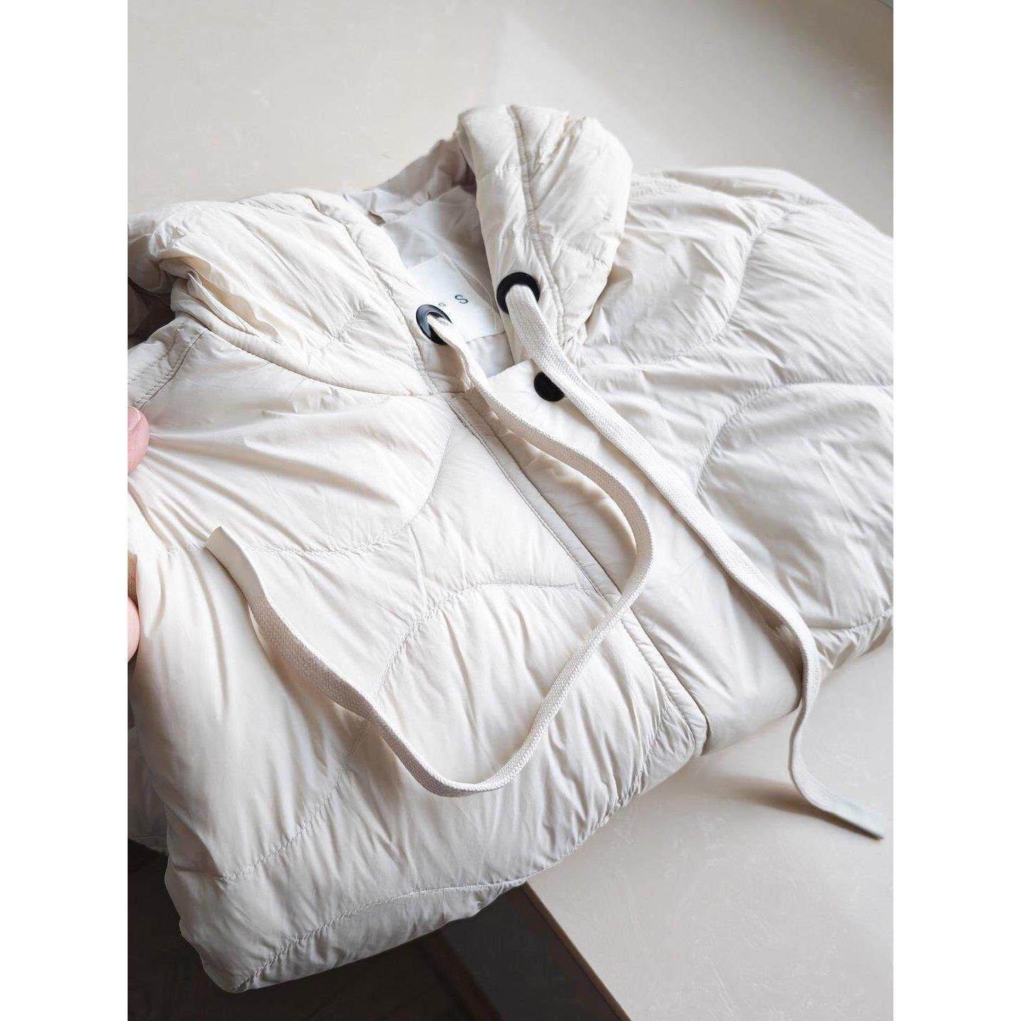 54333柜子298！85绒！薄款宽松落肩袖松弛感连帽羽绒服女外套0.52