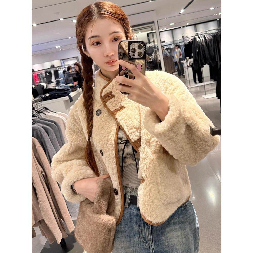 秋冬季新品女装羊羔抓绒毛双面两面穿夹克外套 6318254 704