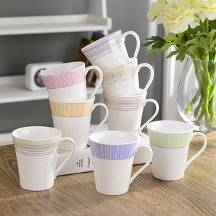 陶瓷水杯下午茶咖啡杯马克杯早餐牛奶杯高尔夫纹理浮雕蜂巢杯带柄