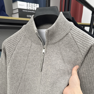 高品质立领拉链纯色毛衣开衫男春秋装宽松休闲针织外套打底衫潮流
