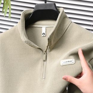 品牌半拉链立领卫衣男加绒秋冬男士一体绒毛衣休闲套头内搭打底潮