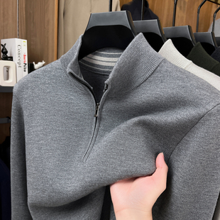 秋冬半高领拉链含羊毛针织衫精仿简约加厚休闲毛衣套头打底衫男装