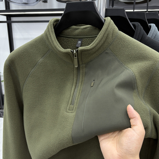 加绒加厚抓绒衣半高领卫衣户外男装奥粒绒秋冬内搭防寒保暖上衣男