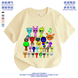 节奏盒子衣服t恤男孩sprunki音乐盒子短袖纯棉半袖联名款上衣夏季