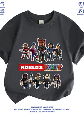 roblox衣服男童短袖t恤夏季纯棉上衣儿童短裤套装罗布乐思半袖衫T