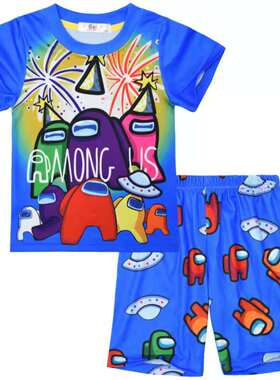 amongus衣服儿童家居服睡衣T恤裤子短袖套装太空狼人杀中大童童装