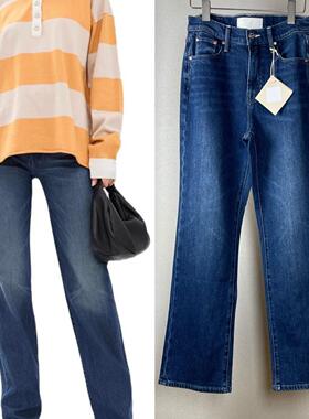 25早春欧美系MO高腰宝蓝色天丝棉微弹力窄版直筒牛仔裤长裤显瘦