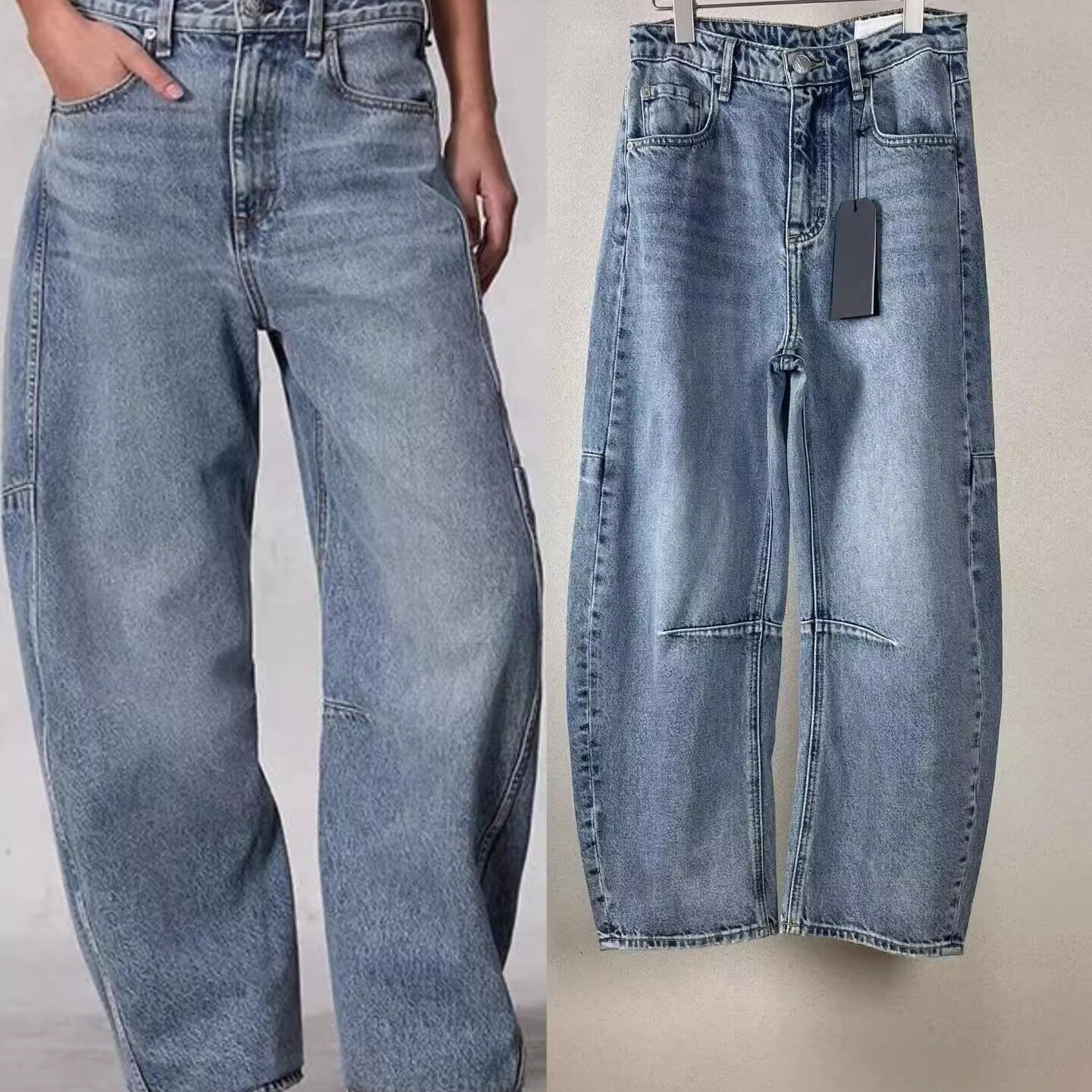 九分锥形牛仔裤女宽松灯笼裤