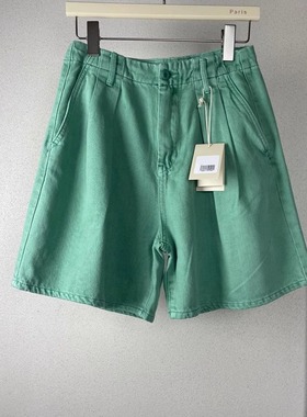 MO25新多巴胺复古绿色天丝棉柔软四分裤牛仔短裤宽松显瘦