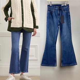 小个子显瘦简约 蓝高腰微喇叭牛仔裤 欧美系莼元 Rag加绒9分经典