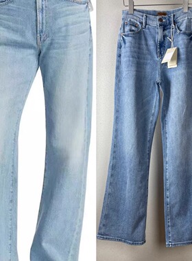 显瘦垂感软牛仔MO25春夏浅蓝色高腰牛仔裤宽松直筒微喇长裤子