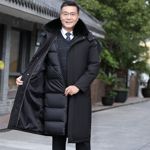 老爸吉祥冬季长款活里活面羽绒服