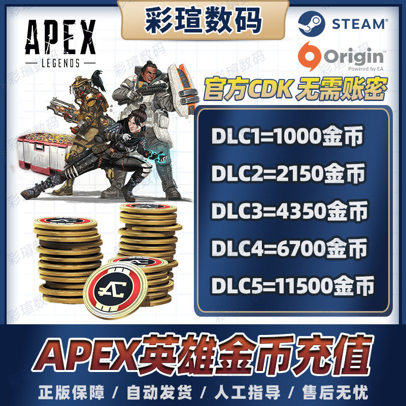 apex英雄金币硬币充值 通行证 origin steam通用 1000 2150 4350 6700 11500金币点数 激活码 CDkey高性价比高么？