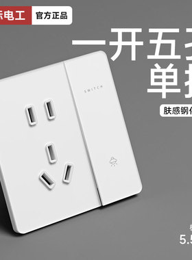 国际电工超薄白色钢化玻璃开关插座面板家用86型一开单控五孔5孔