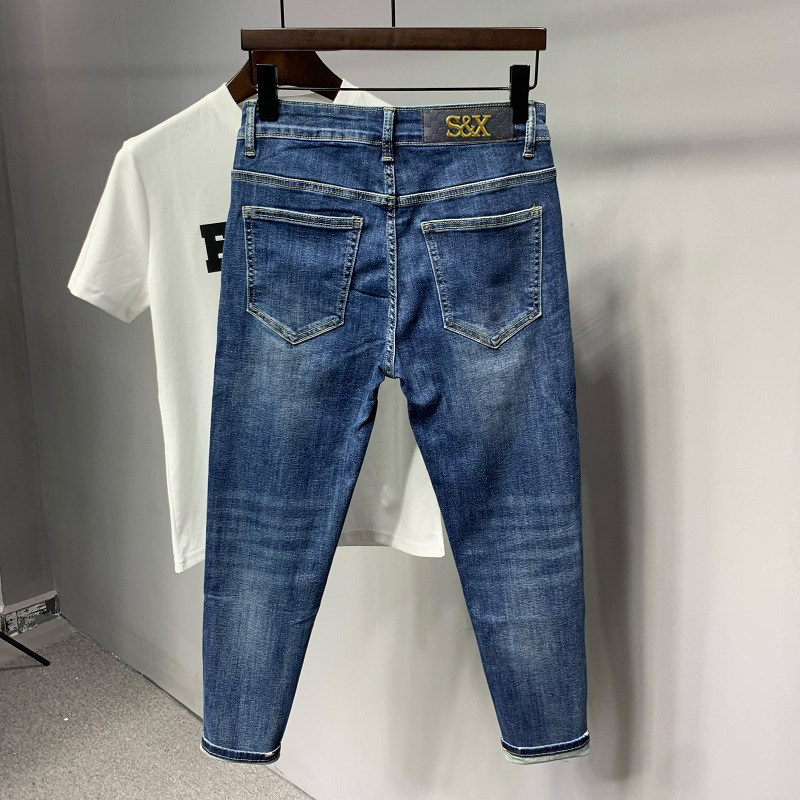 今年流行的修身男士牛仔裤水洗蓝色秋冬季潮流时尚百搭弹力九分裤,男装,牛仔裤,淘宝优惠券,粉丝福利购,淘宝优惠卷
