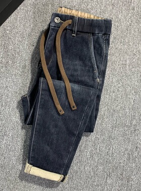 松紧腰牛仔裤男九分春秋爆款潮流修身百搭弹力休闲男士抽绳裤子男