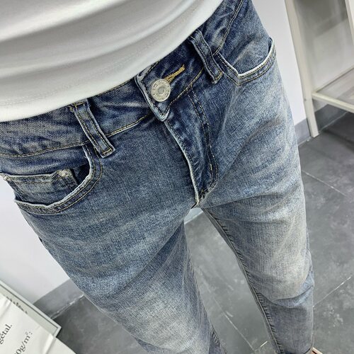 夏季牛仔裤修身百搭做旧九分裤