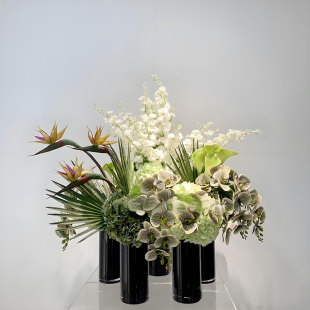 新中式 简约仿真花鹤望兰蝴蝶兰绣球酒店大堂样板间中岛圆桌组合花
