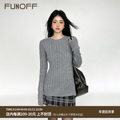 FUNOFF 格雷miu系穿搭学院风灰色麻花正肩针织上衣2026春毛衣女