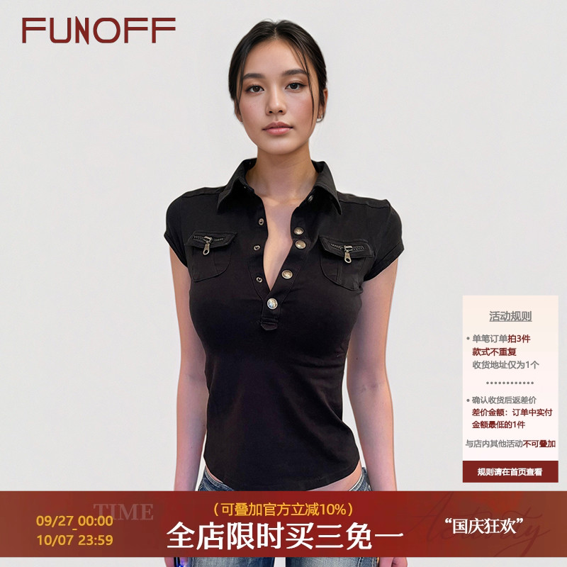 美式复古黑色POLO领口袋短袖衬衫