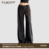 基础百搭显瘦阔腿拖地低腰裤 FUNOFF简约休闲黑色垂感西装 直筒长裤