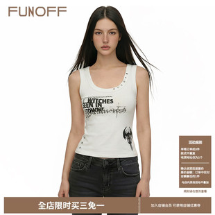 收腰上衣 背心2026夏街头轻亚修身 FUNOFF美式 复古铆钉字母印花无袖