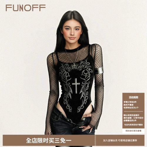 美式街头黑色网格丝绒长袖连体衣