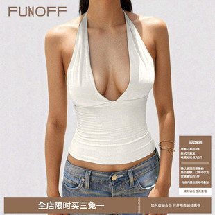FUNOFF 基础简约V领挂脖纯色吊带背心性感百搭三角杯低胸露背上衣