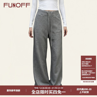 简约休闲宽松居家遛弯针织长裤 FUNOFF美式 复古条纹系带低腰直筒裤