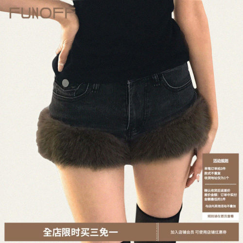 美式复古做旧口袋毛边牛仔短裤女