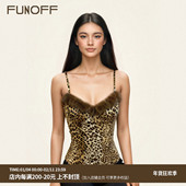 复古豹纹毛毛低胸吊带背心性感修身 FUNOFF 美式 收腰内搭上衣