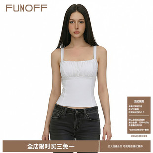 显瘦上衣 bm白色褶皱方领收腰吊带背心含胸垫简约修身 FUNOFF 法式
