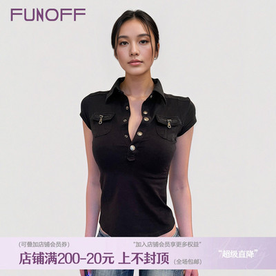 美式复古黑色POLO领口袋短袖衬衫