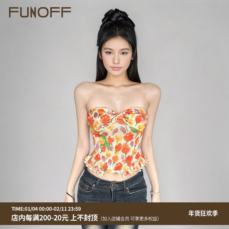 FUNOFF 东南亚度假风郁金香亮片花边抹胸少女收腰显瘦露锁骨上衣,女装/女士精品,抹胸,淘宝优惠券,粉丝福利购,淘宝优惠卷