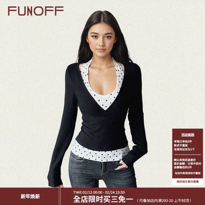 复古波点挂脖背心低胸收腰上衣秋