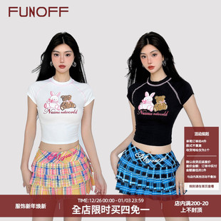 T恤上衣甜辣格纹低腰蛋糕半身短裙套装 街头bm印花短袖 美式 FUNOFF