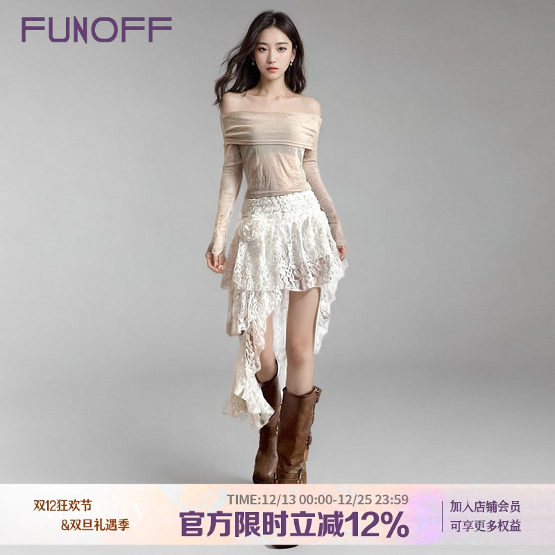 复古白蕾丝立体玫瑰不规则半身裙