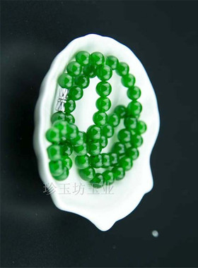 和田玉碧玉圆珠项链菠菜绿女款8mm10mm玉石项链 链子