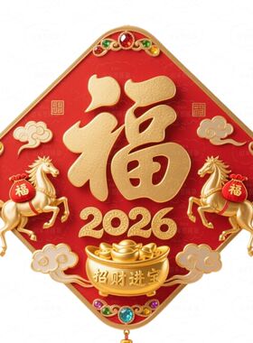 新款2026马年喜庆福字贴画房间防水装饰墙贴入户门大门窗户自粘贴