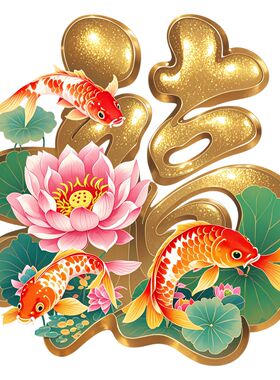 荷花锦鲤福字贴纸装饰客厅玄关门上卫生间卧室防水遮丑吉祥贴画