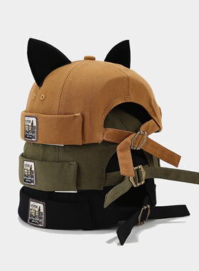新款可爱猫耳朵瓜皮帽韩版无檐圆顶雅痞帽潮地主帽百搭