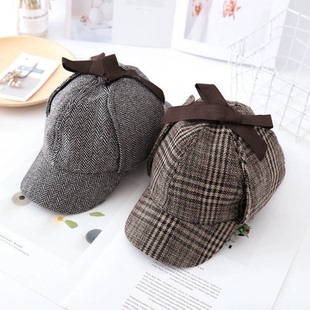 双帽檐设计护耳帽子侦探福尔摩斯猎鹿帽神探卷福夏洛克亲子帽潮