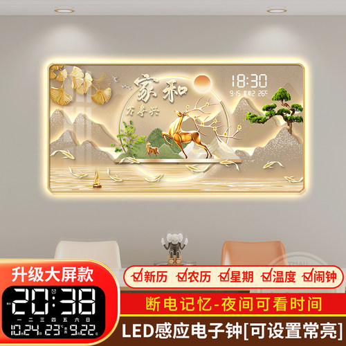 万年历餐厅装饰画2025新款现代轻奢钟表挂钟客厅家用电子时钟挂墙