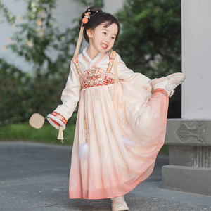 汉服女童冬加绒仙气古风齐胸襦裙超仙公主儿童新年装拜年服连衣裙