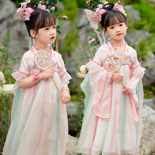 汉服女童2024夏新款超仙重工刺绣飘逸襦裙儿童仙气古装古风连衣裙